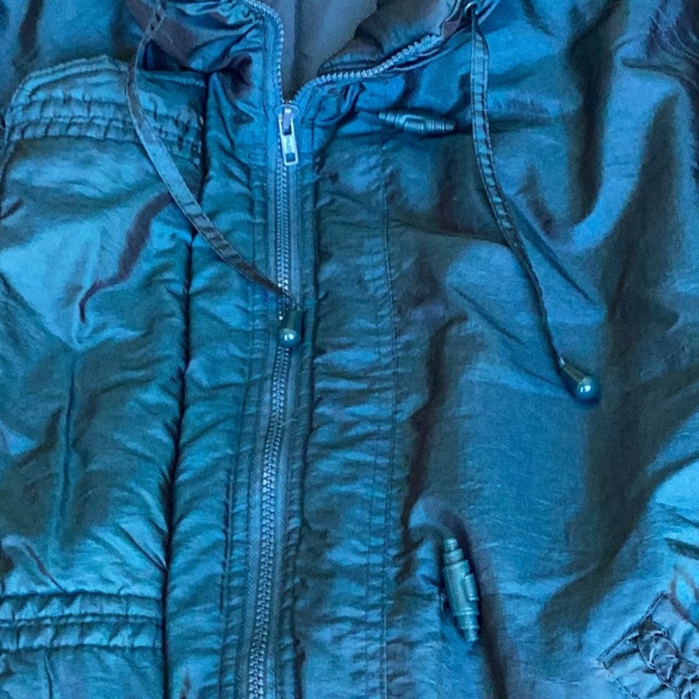 Mainframe Detailed Teal Hooded Cozy Coat View 6